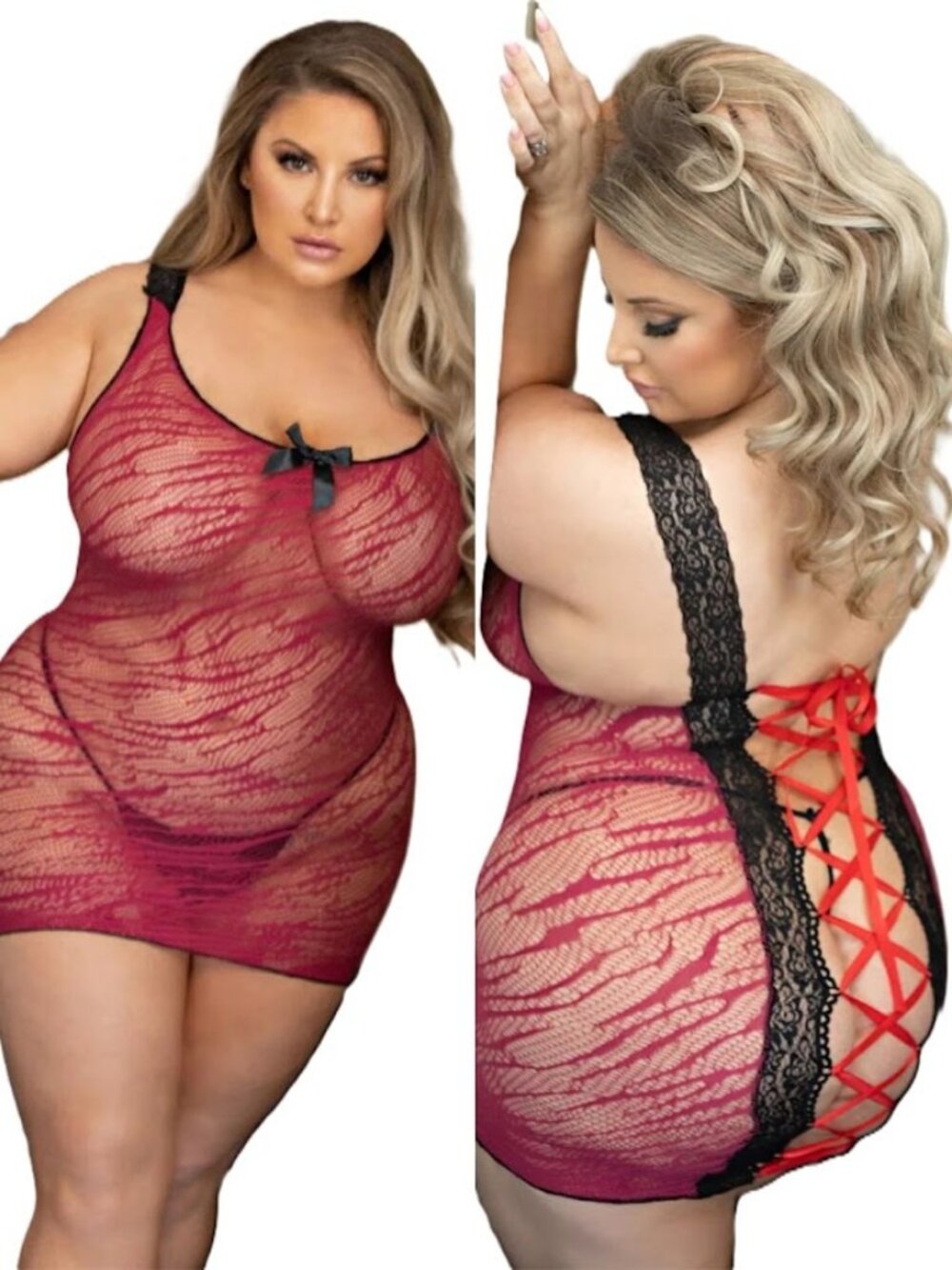 Wine Red Lace Bralette Bodystocking Queen Plus Size Lace Up Killer Legs NWT